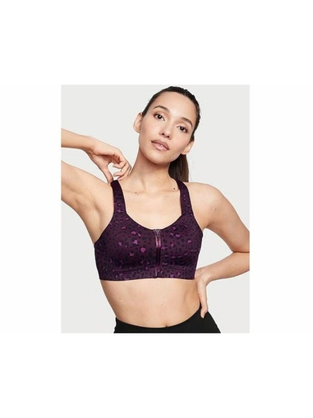 Victoria's Secret VSX Knockout Front Close Burgundy Cheetah Sports Bra 36DDD
